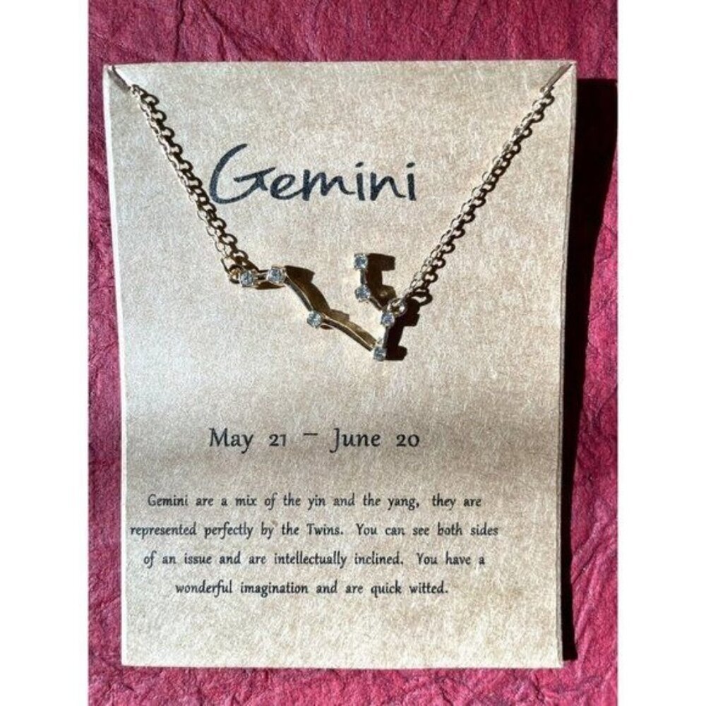 Gold Plated Necklace Gemini Zodiac Sign Constellation Cubic Zirconia